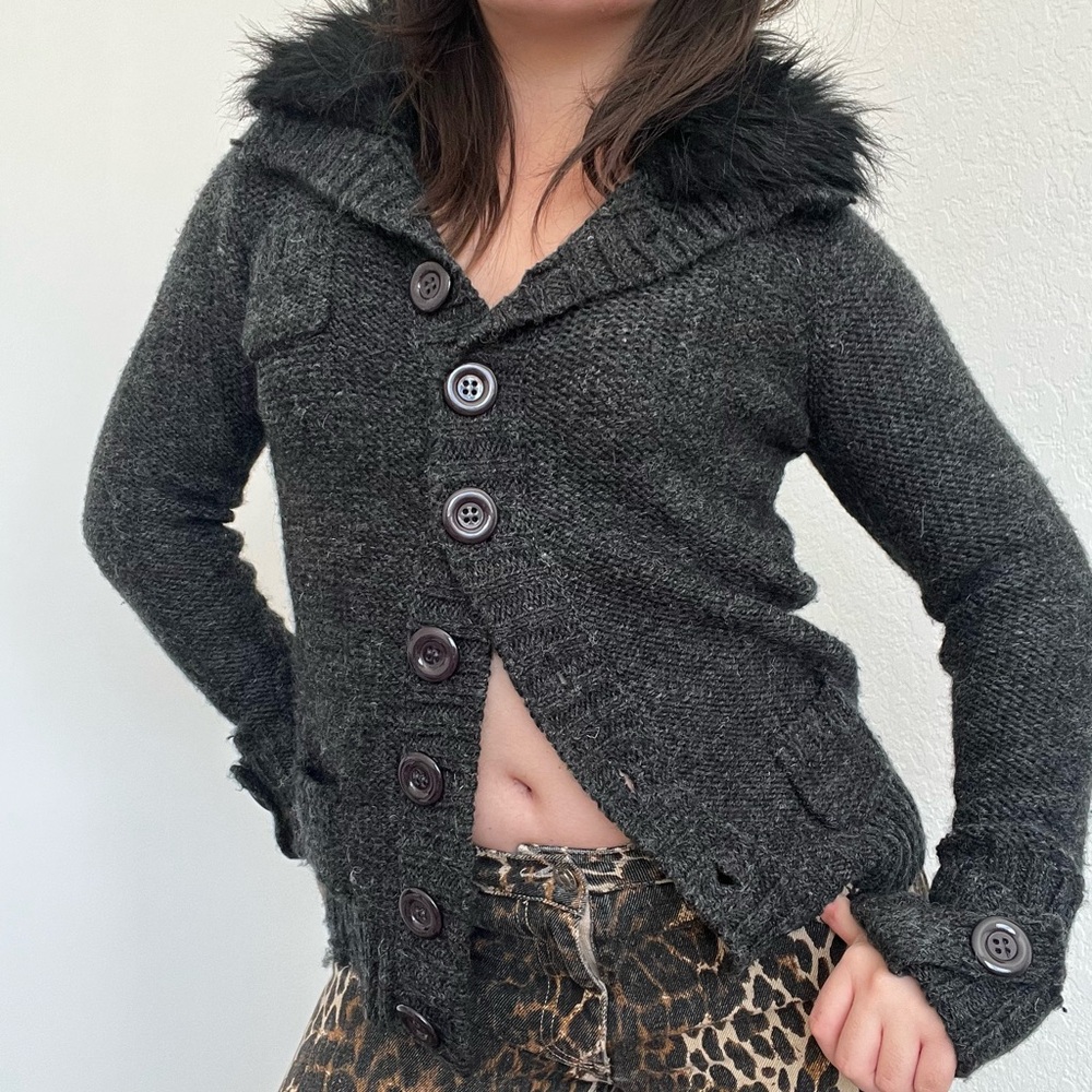 BCBGMaxAzria Charcoal Button-Up Cardigan